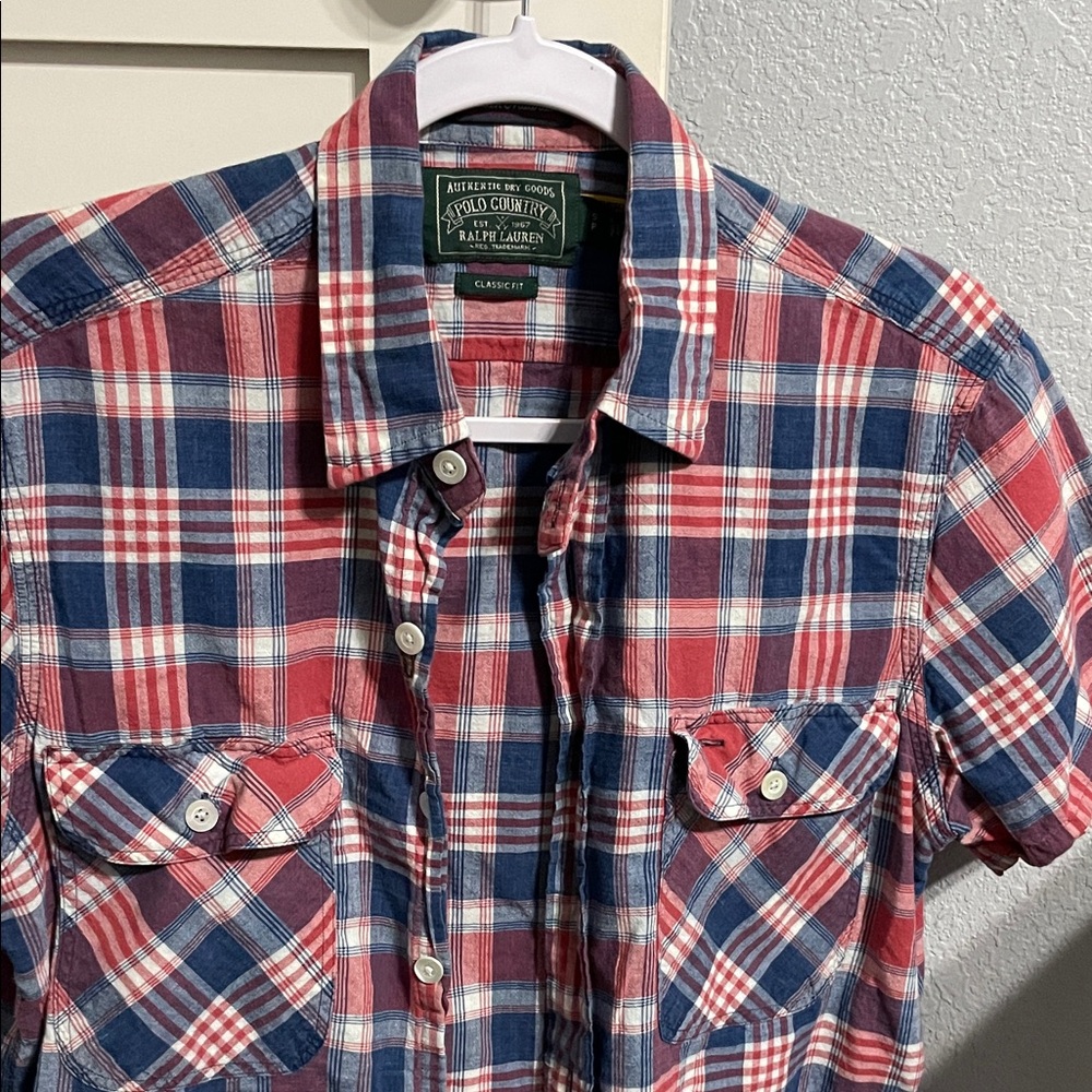 Polo Country Ralph Lauren Red and Blue Plaid Short-Sleeve Button-Up Shirt